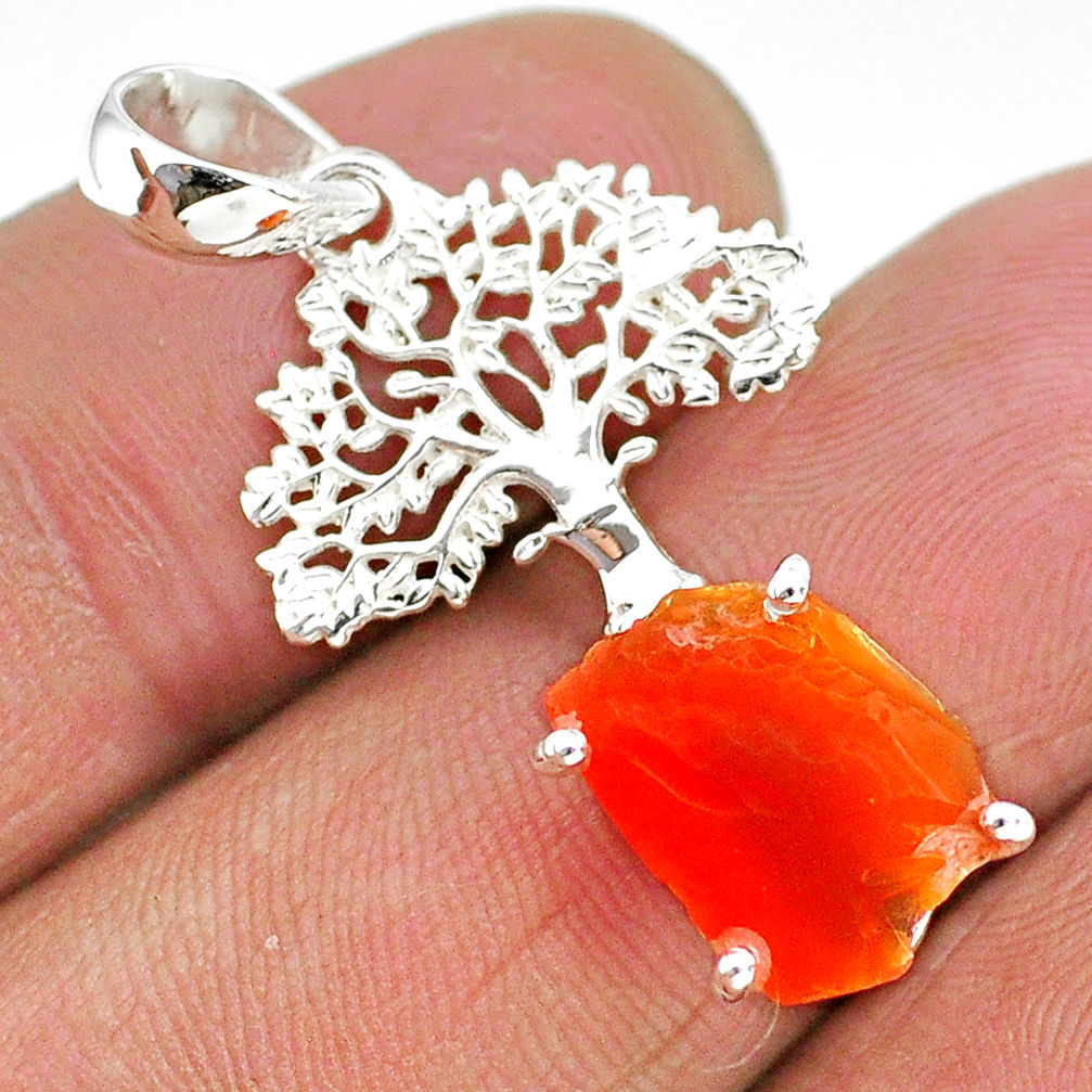 5.53cts natural orange mexican fire opal 925 silver tree of life pendant r91495