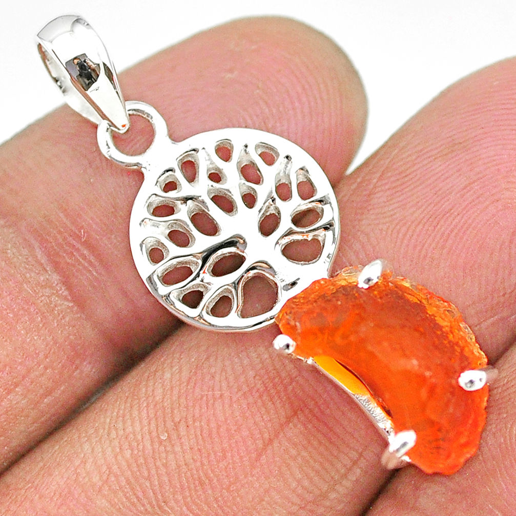 5.81cts natural orange mexican fire opal 925 silver tree of life pendant r91498