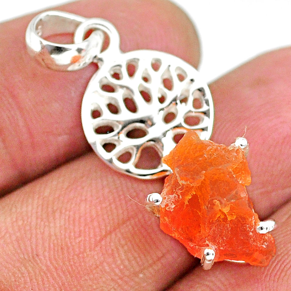 5.93cts natural orange mexican fire opal 925 silver tree of life pendant r91500