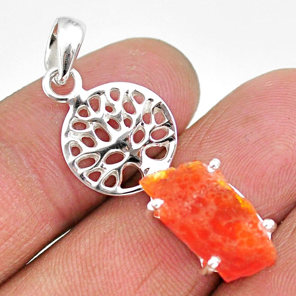 4.86cts natural orange mexican fire opal 925 silver tree of life pendant r91518