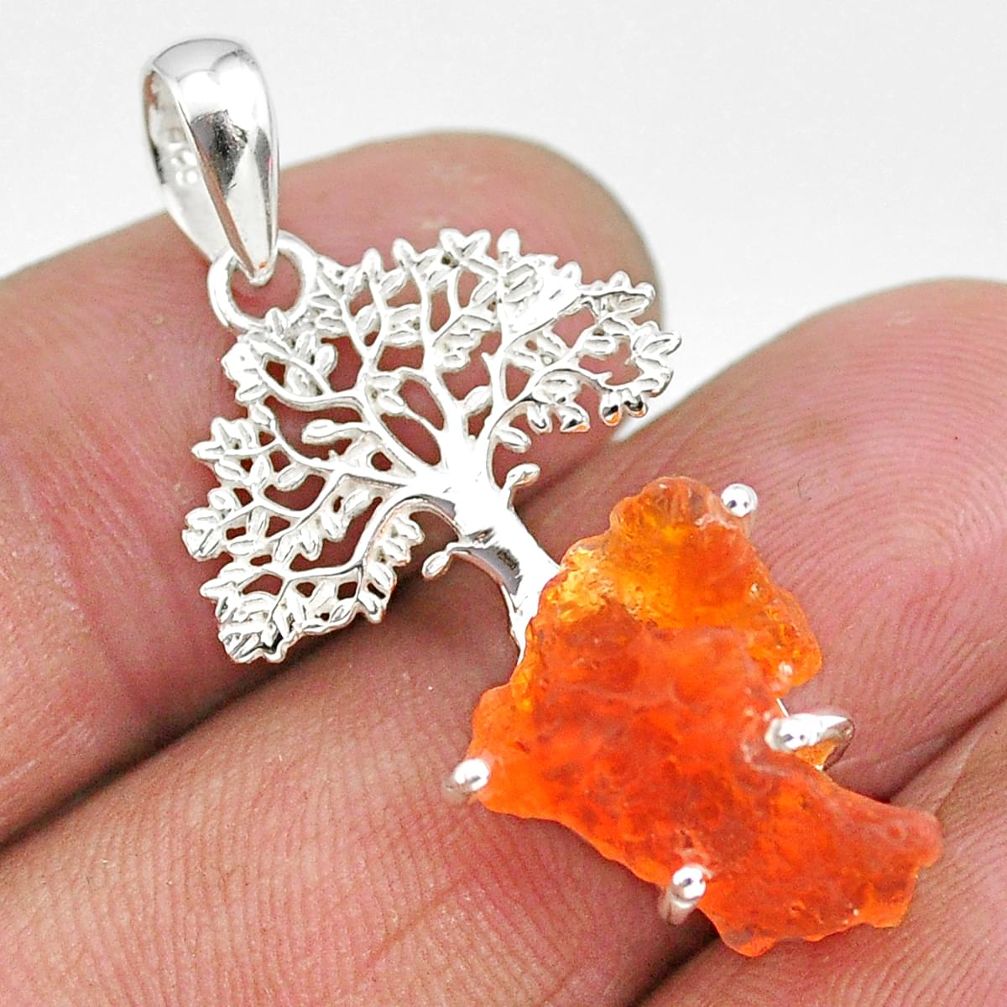 5.07cts natural orange mexican fire opal 925 silver tree of life pendant r91519