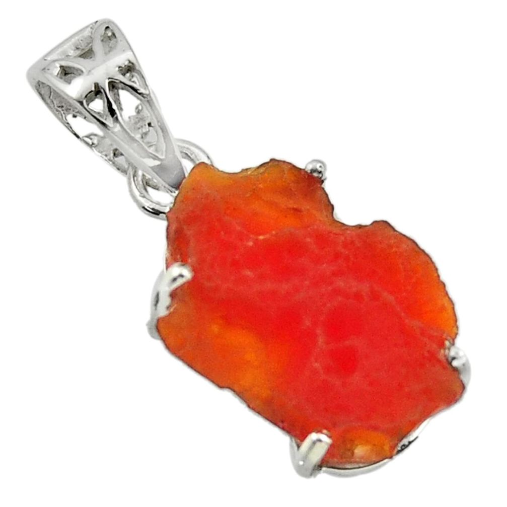 9.29cts natural orange mexican fire opal 925 sterling silver pendant r43265