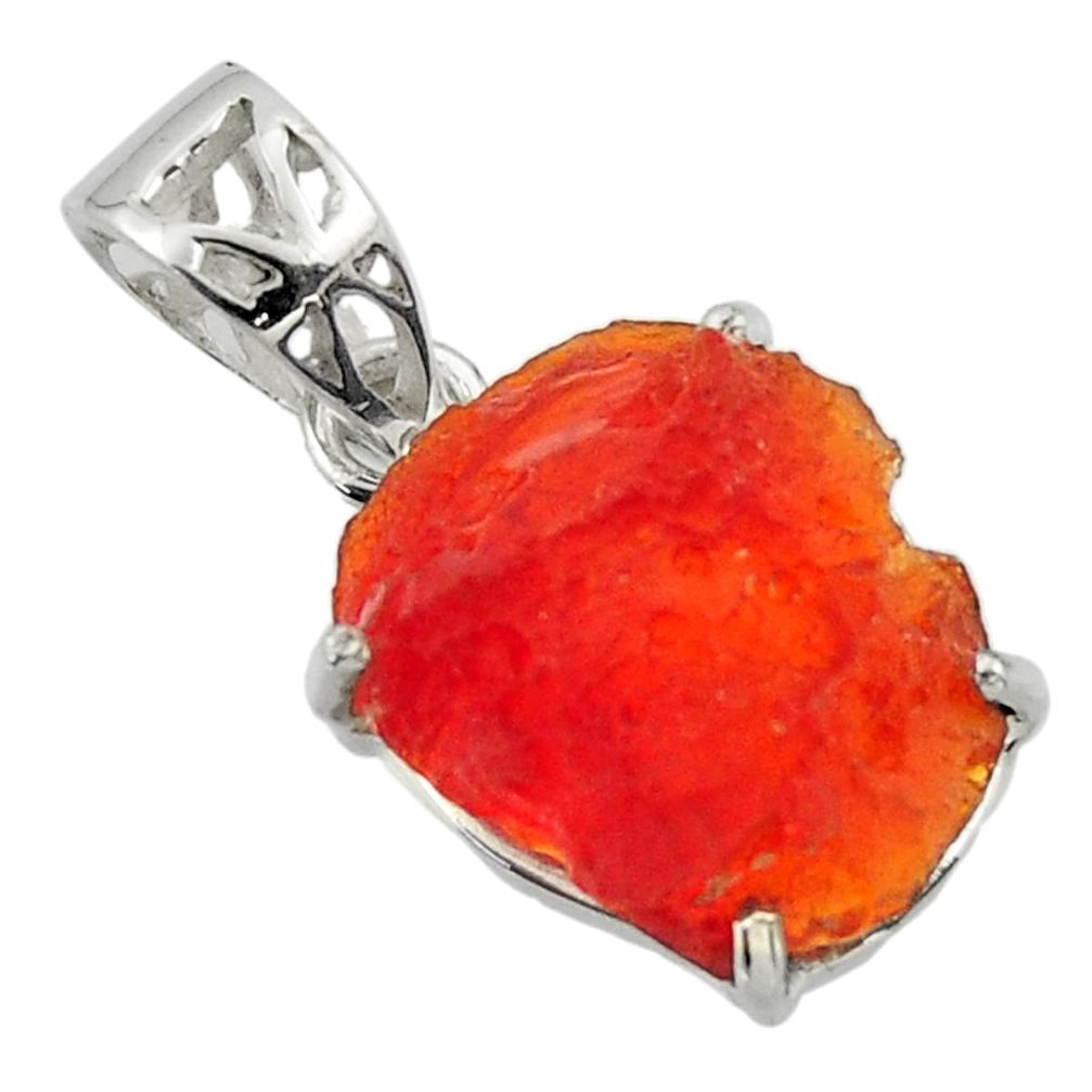 7.72cts natural orange mexican fire opal 925 sterling silver pendant r43267