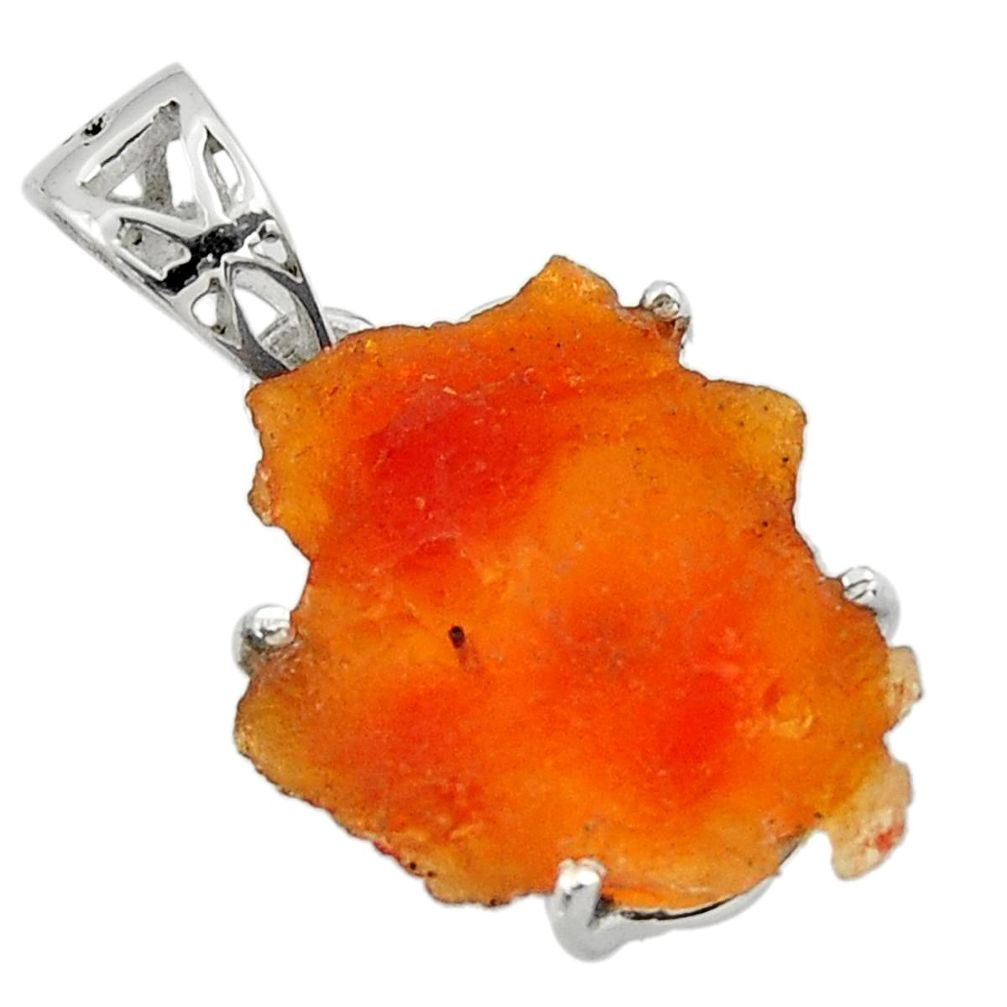 9.29cts natural orange mexican fire opal 925 sterling silver pendant r43273
