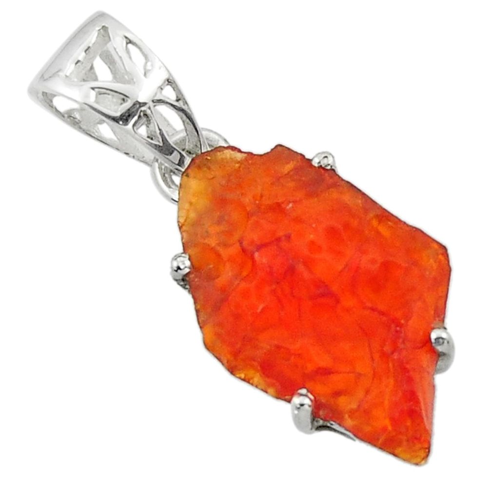 7.72cts natural orange mexican fire opal 925 sterling silver pendant r43274