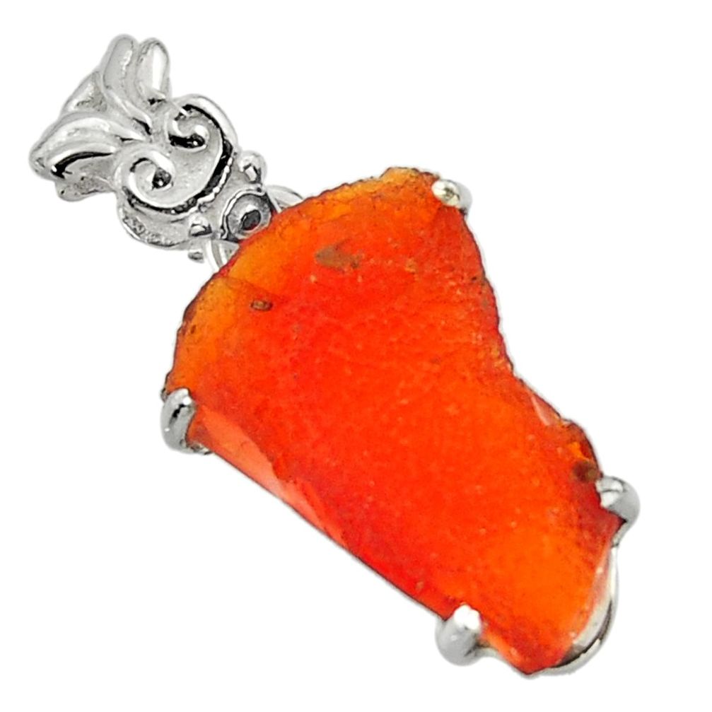 8.34cts natural orange mexican fire opal 925 sterling silver pendant r43275