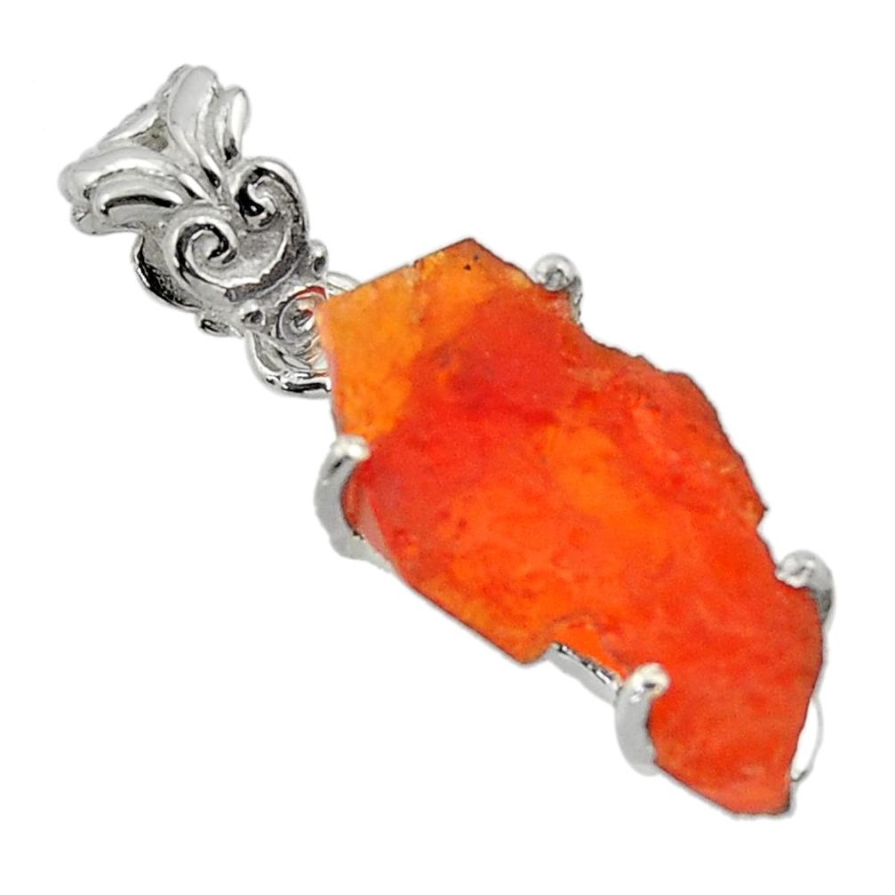 9.34cts natural orange mexican fire opal 925 sterling silver pendant r43287