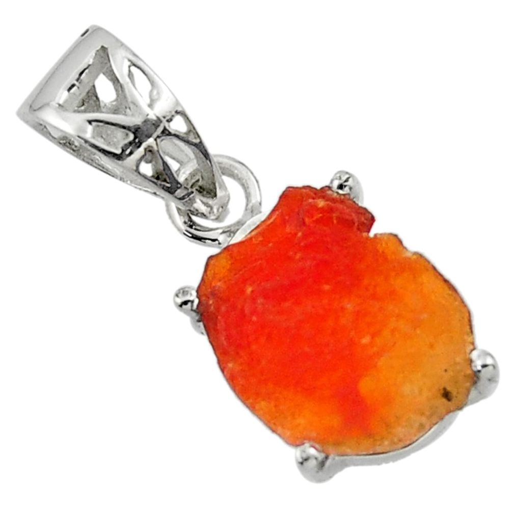 6.65cts natural orange mexican fire opal 925 sterling silver pendant r43291