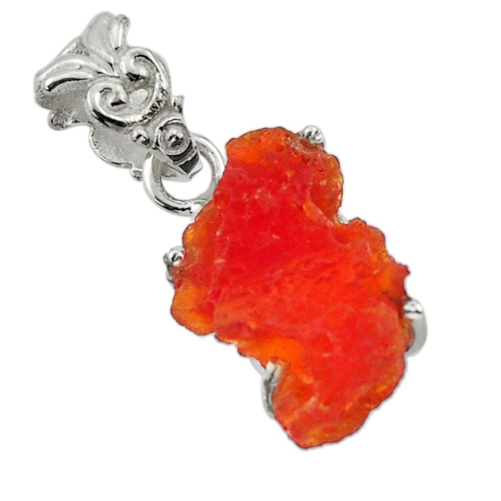 7.70cts natural orange mexican fire opal 925 sterling silver pendant r43292