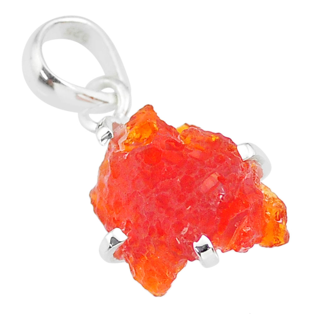 6.00cts natural orange mexican fire opal 925 sterling silver pendant r91562