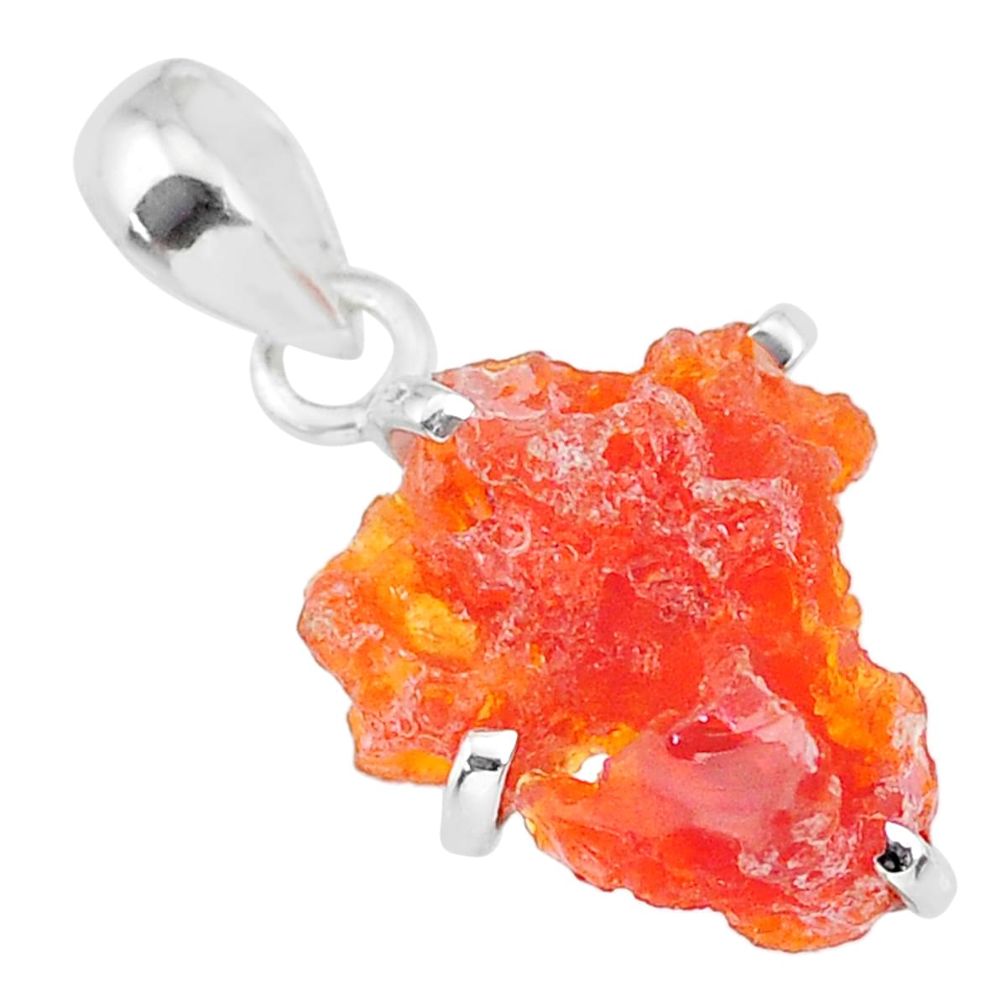 6.00cts natural orange mexican fire opal 925 sterling silver pendant r91568