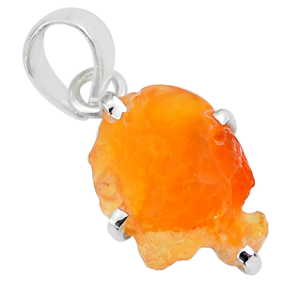 5.94cts natural orange mexican fire opal 925 sterling silver pendant r91574