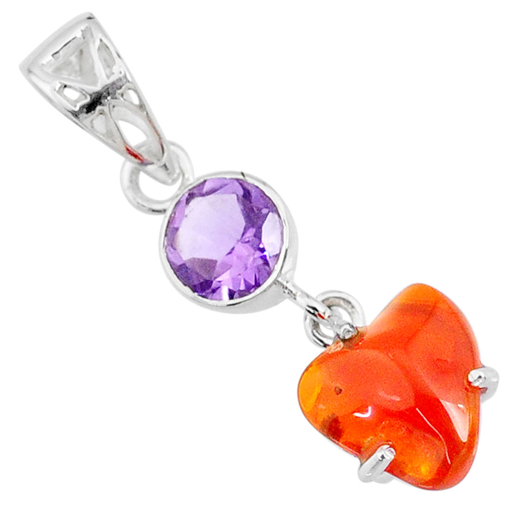 Clearance Sale- 6.64cts natural orange mexican fire opal amethyst 925 silver pendant r71766