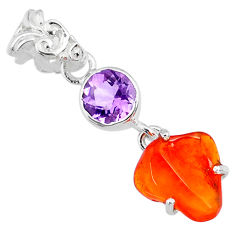 7.17cts natural orange mexican fire opal amethyst 925 silver pendant r71775