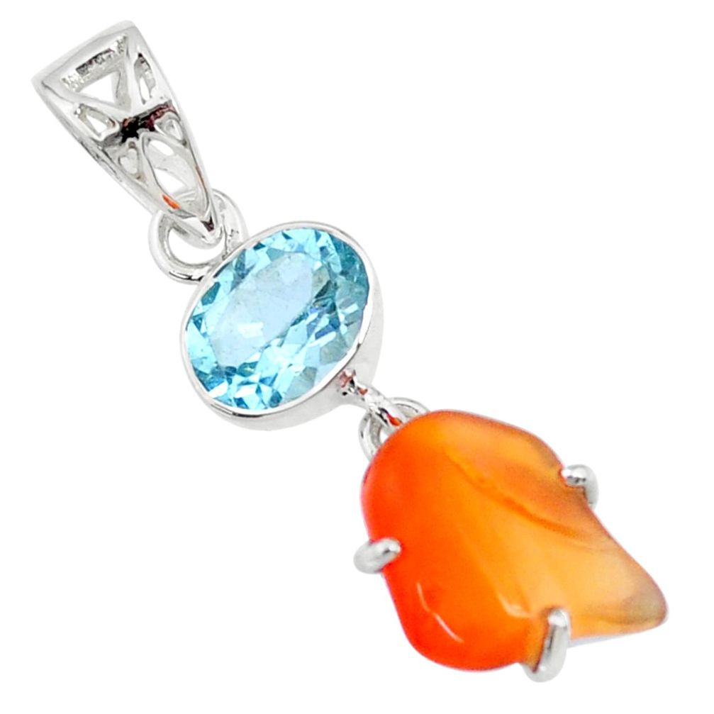 9.41cts natural orange mexican fire opal blue topaz 925 silver pendant r71938