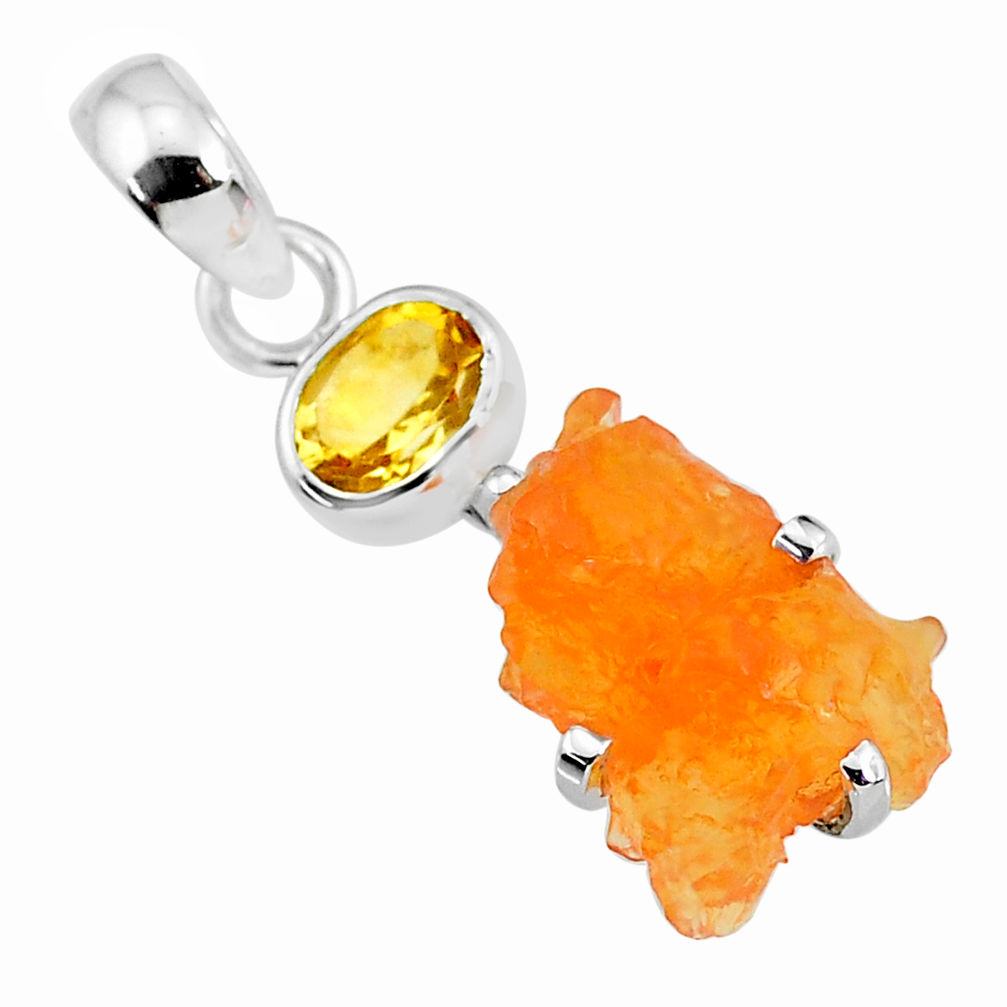 5.61cts natural orange mexican fire opal citrine 925 silver pendant r91501