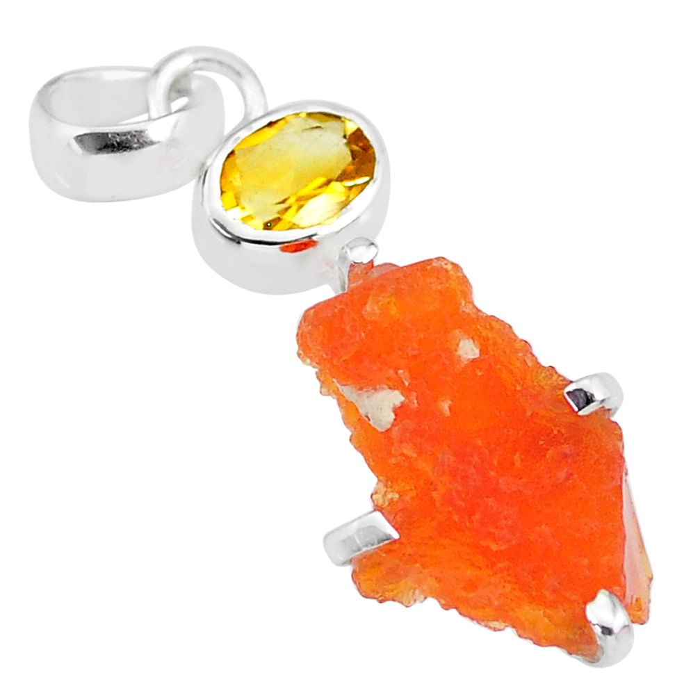 7.08cts natural orange mexican fire opal citrine 925 silver pendant r91502