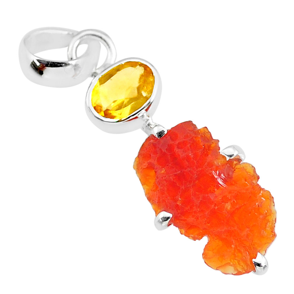 6.13cts natural orange mexican fire opal citrine 925 silver pendant r91506