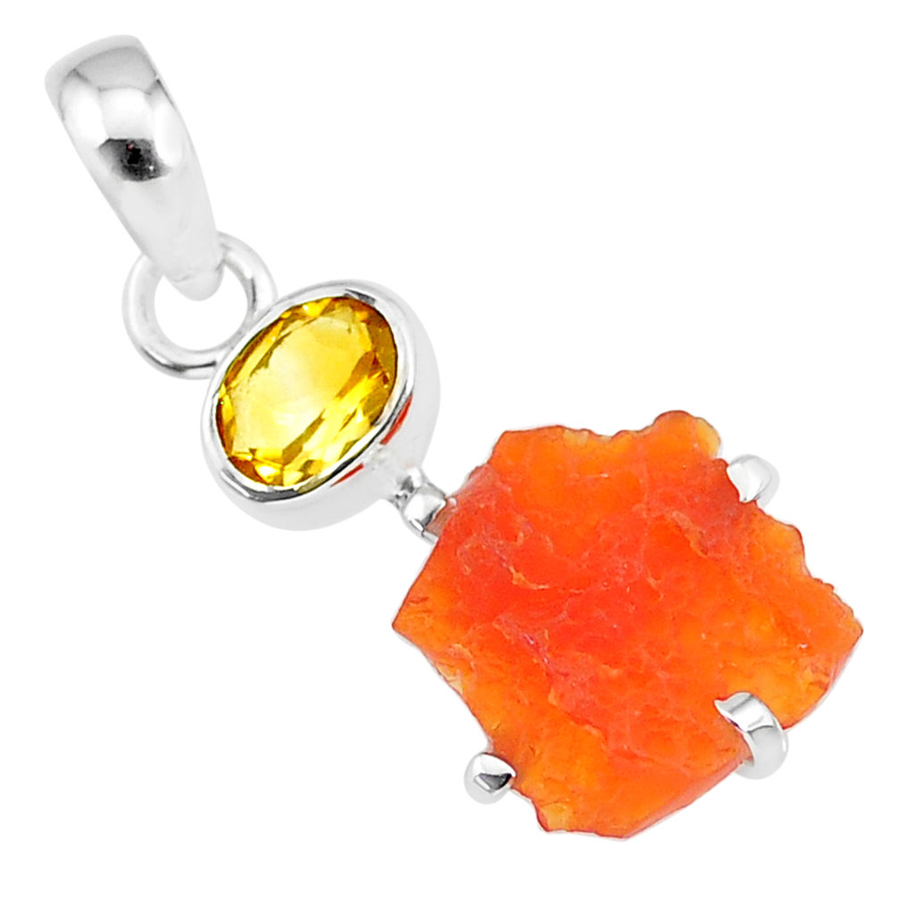 6.61cts natural orange mexican fire opal citrine 925 silver pendant r91521