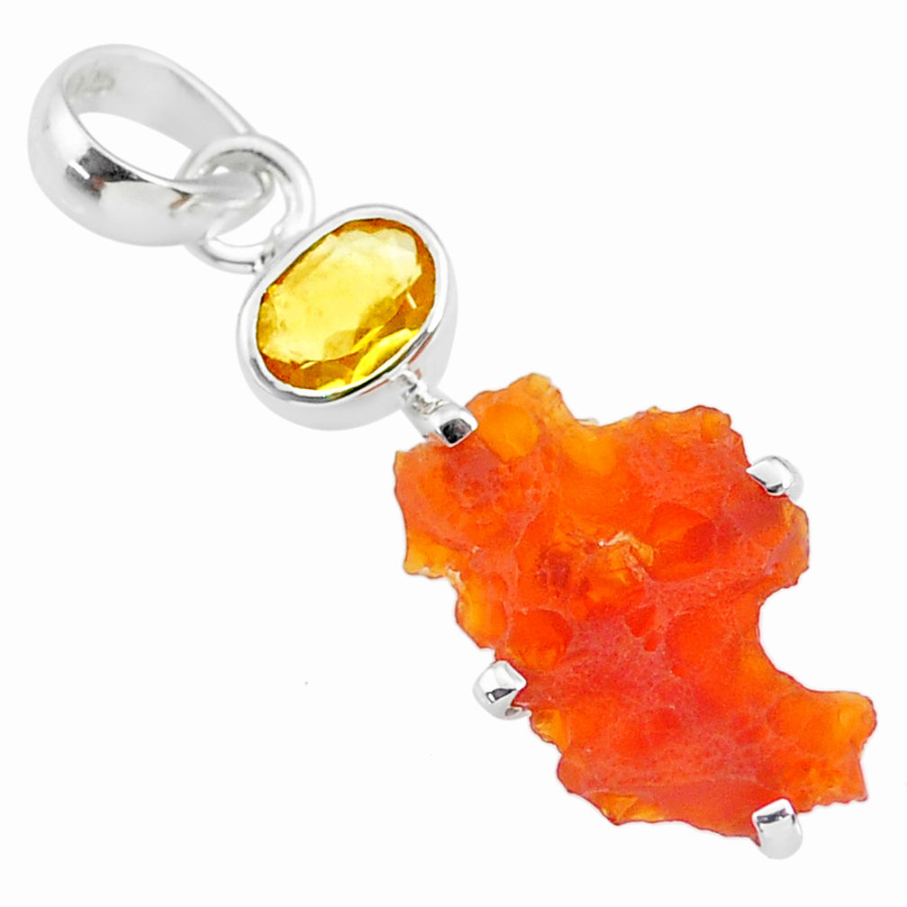 6.55cts natural orange mexican fire opal citrine 925 silver pendant r91525
