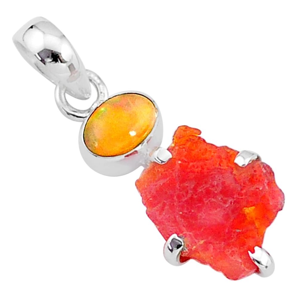 6.36cts natural orange mexican fire opal ethiopian opal 925 silver pendant t7167