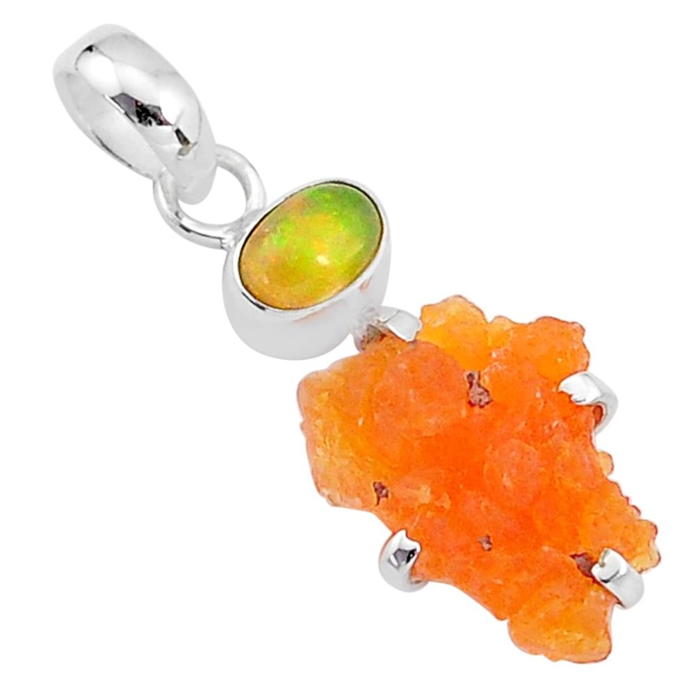 6.94cts natural orange mexican fire opal ethiopian opal 925 silver pendant t7169