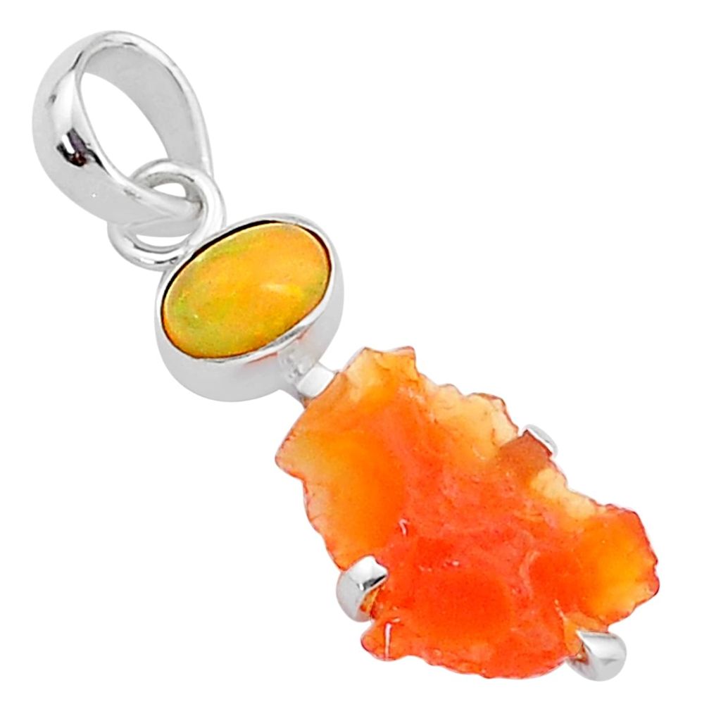 6.30cts natural orange mexican fire opal ethiopian opal 925 silver pendant t7177