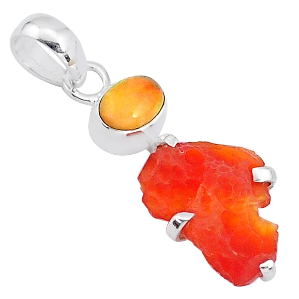 6.10cts natural orange mexican fire opal ethiopian opal 925 silver pendant t7185