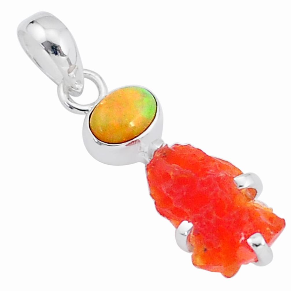 6.70cts natural orange mexican fire opal ethiopian opal 925 silver pendant t7191