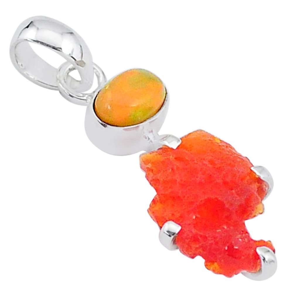 7.26cts natural orange mexican fire opal ethiopian opal 925 silver pendant t7192