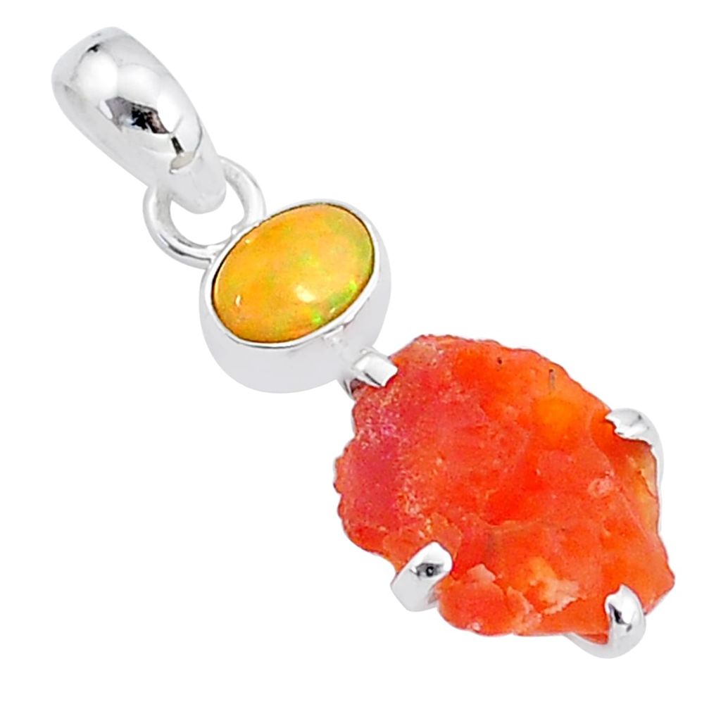 7.26cts natural orange mexican fire opal ethiopian opal 925 silver pendant t7196