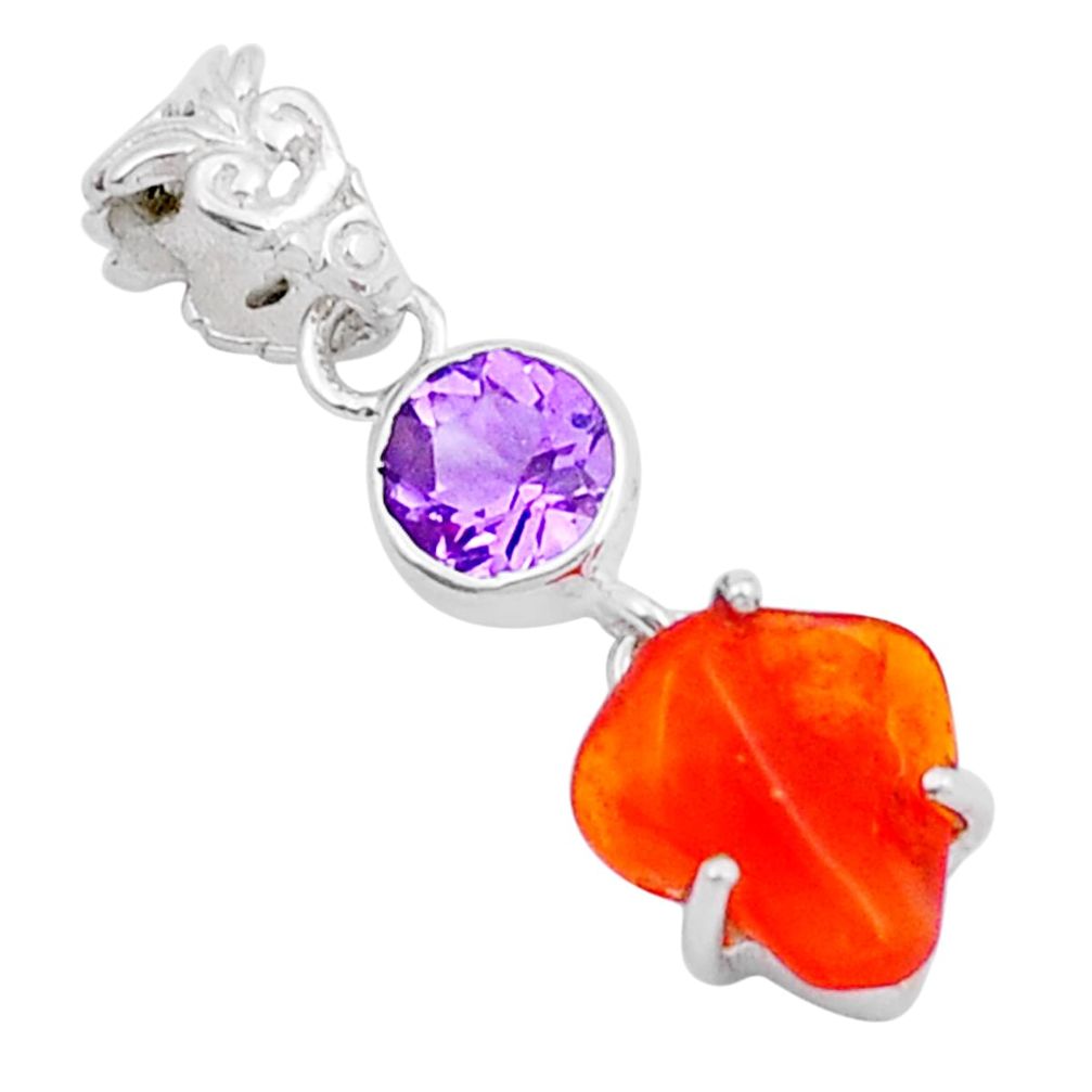 5.87cts natural orange mexican fire opal fancy amethyst 925 silver pendant y6042