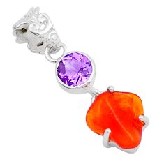 5.87cts natural orange mexican fire opal fancy amethyst 925 silver pendant y6042
