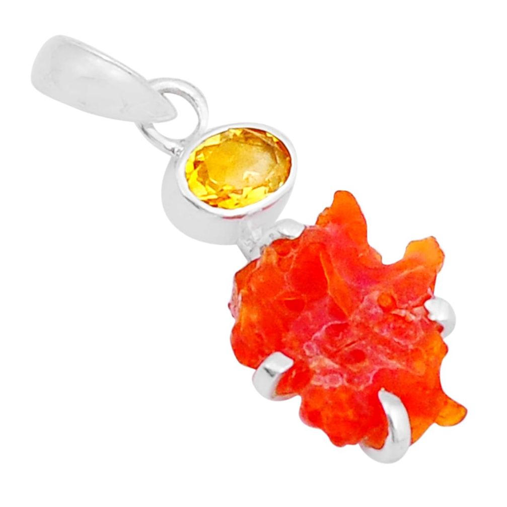 5.92cts natural orange mexican fire opal fancy citrine 925 silver pendant y6043