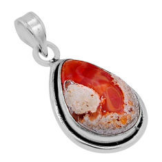 13.56cts natural orange mexican fire opal pear sterling silver pendant n48258