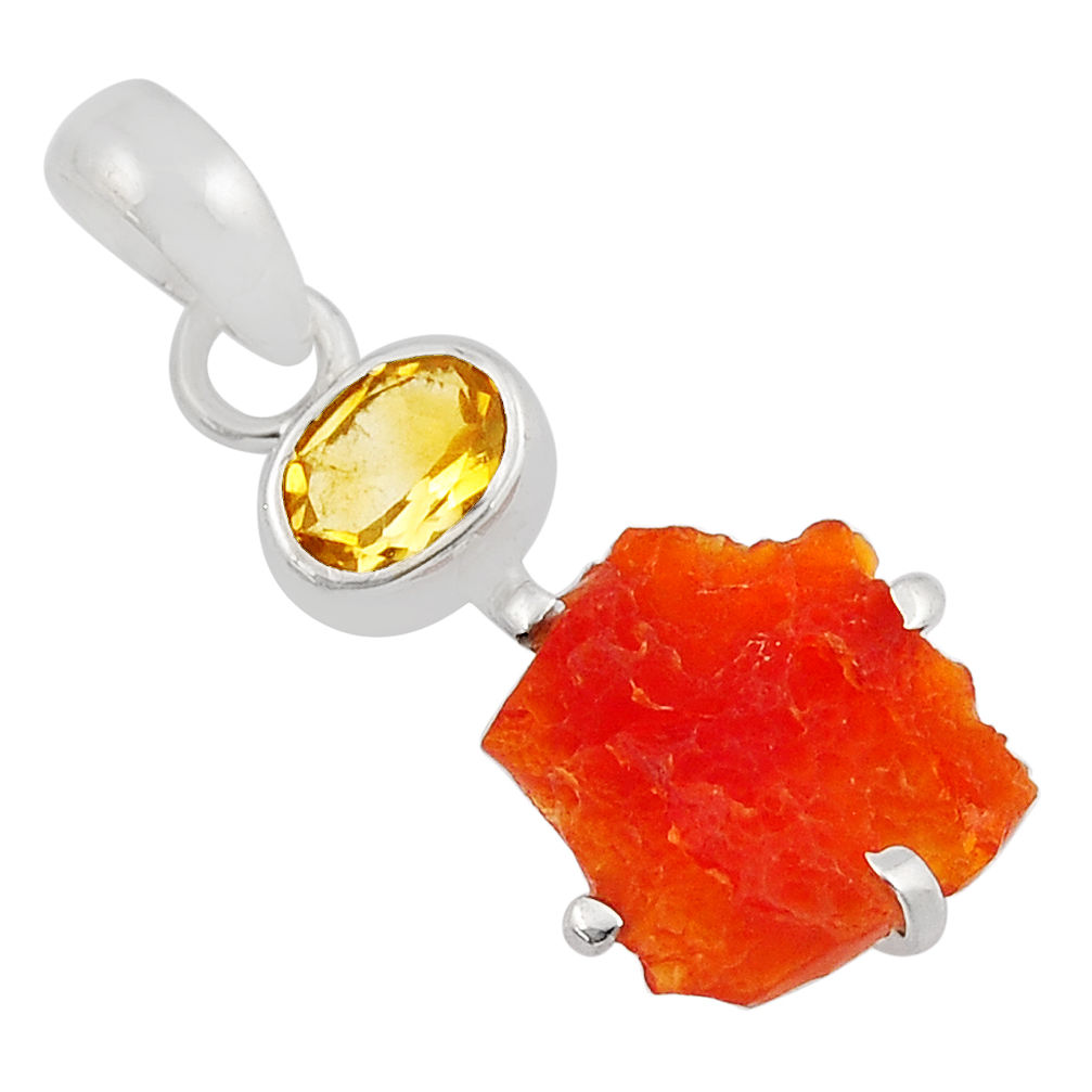 4.97cts natural orange mexican fire opal yellow citrine silver pendant y48307
