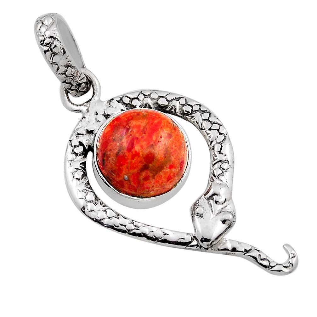 4.34cts natural orange mojave turquoise 925 sterling silver snake pendant n25771