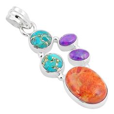 Clearance Sale- 9.39cts natural orange mojave turquoise copper turquoise silver pendant u29343