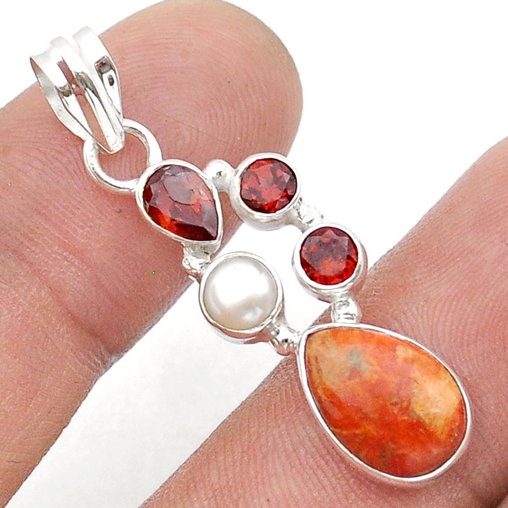 7.36cts natural orange mojave turquoise garnet pearl 925 silver pendant u61342