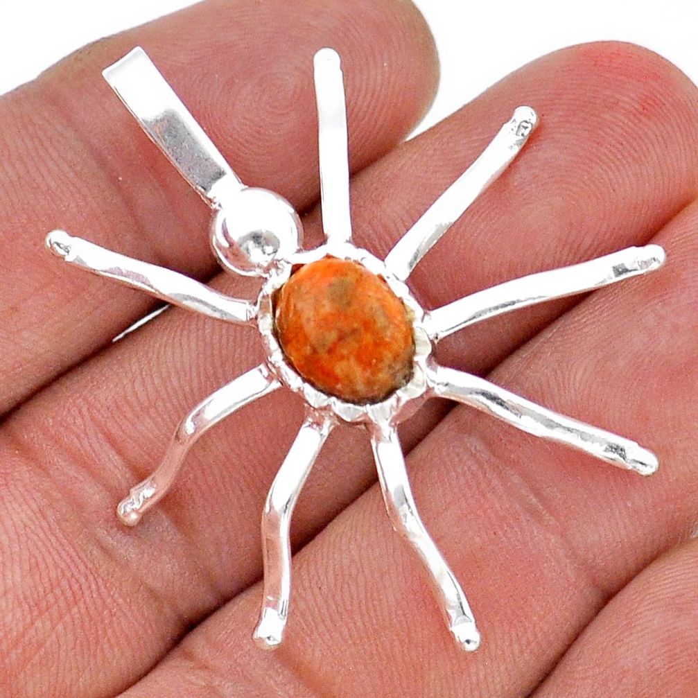 4.22cts natural orange mojave turquoise oval 925 silver spider pendant u90532
