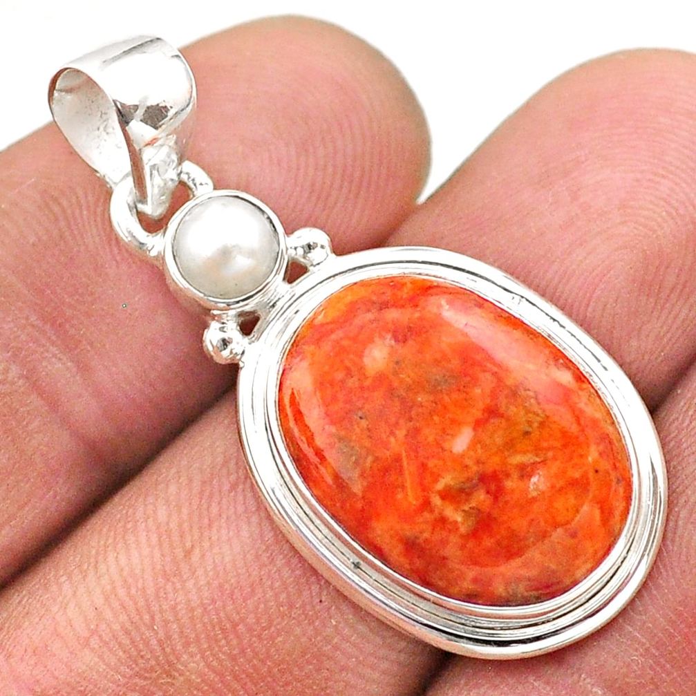 12.60cts natural orange mojave turquoise oval pearl 925 silver pendant t70886