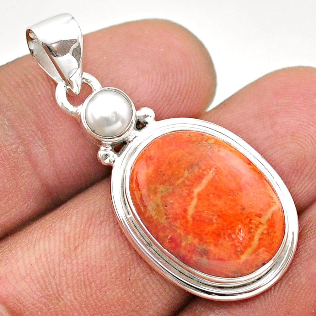  orange mojave turquoise oval pearl 925 silver pendant t70887