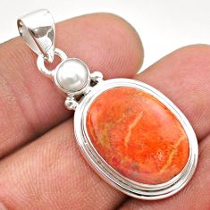 Clearance Sale- 12.48cts natural orange mojave turquoise oval pearl 925 silver pendant t70887