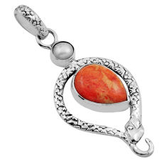 6.31cts natural orange mojave turquoise pearl 925 silver snake pendant n25738