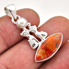 8.77cts natural orange mojave turquoise pearl 925 silver two cats pendant n46185