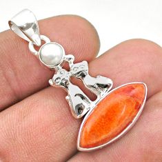 Clearance Sale- 8.69cts natural orange mojave turquoise pearl 925 silver two cats pendant t70877