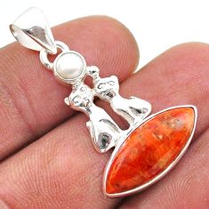 8.26cts natural orange mojave turquoise pearl 925 silver two cats pendant t70932
