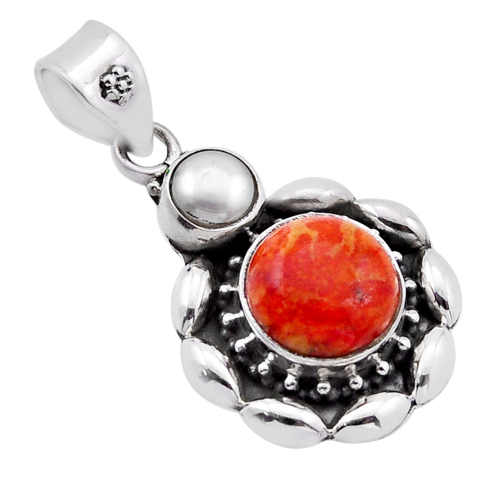 5.45cts natural orange mojave turquoise pearl 925 sterling silver pendant n51675