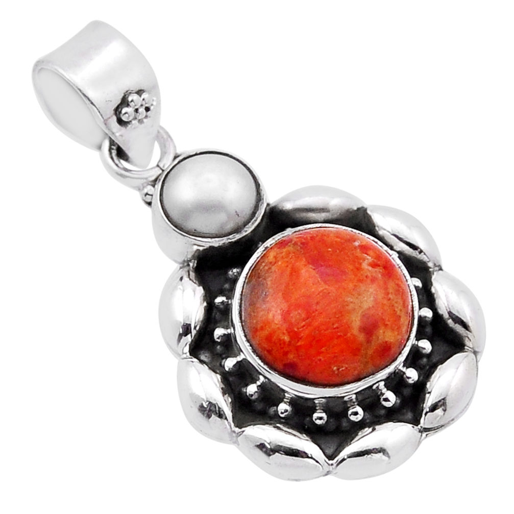 5.48cts natural orange mojave turquoise pearl 925 sterling silver pendant n51676
