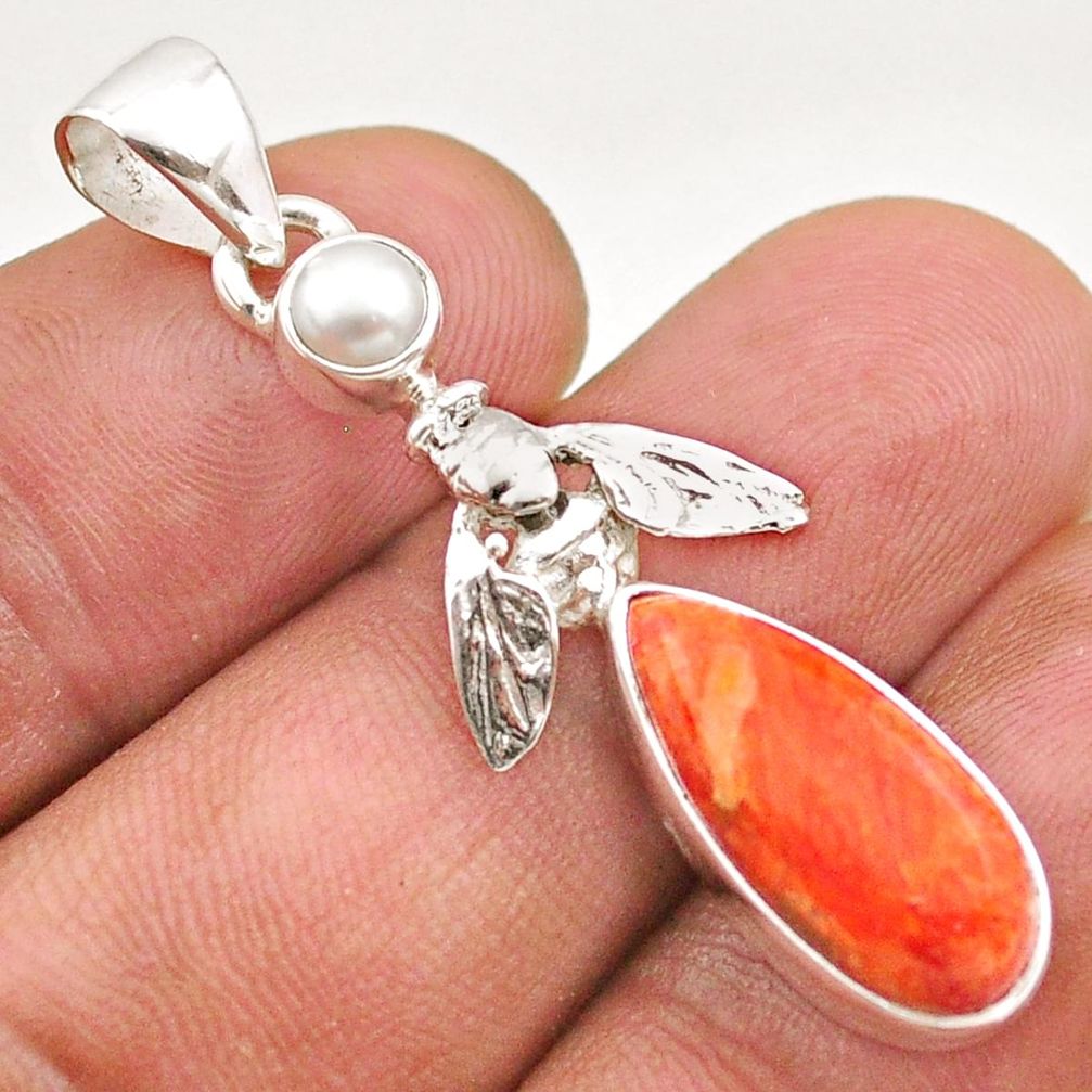 7.73cts natural orange mojave turquoise pearl silver honey bee pendant t70905